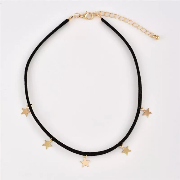 SALE! BLACK CHOKER MULTIPLE STAR PENDANT NECKLACE - Picture 4 of 4